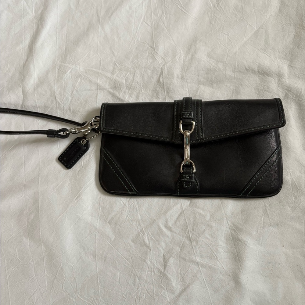 Coach Black Leather Wristlet Clutch